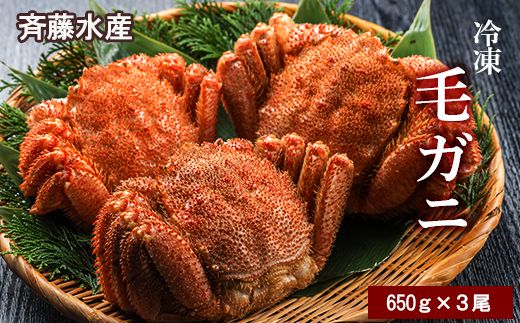大サイズ！冷凍毛がに約650g×3尾【斉藤水産】 AM145