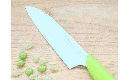H7-83 カラフルビーンズ 三徳包丁 緑 フッ素コーティング