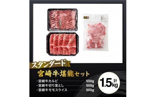 宮崎牛 堪能セット 【スタンダード】 合計1.5kg 【 肉 牛肉 国産 宮崎県産 黒毛和牛 和牛 モモスライス カルビ 】[D11413]