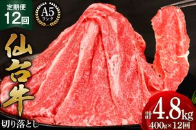 12回 定期便 肉 仙台牛 A5 切り落とし 400g×12回 総計4.8kg [気仙沼市物産振興協会 宮城県 気仙沼市 20564446] 牛肉 和牛 黒毛和牛 冷凍  12ヶ月