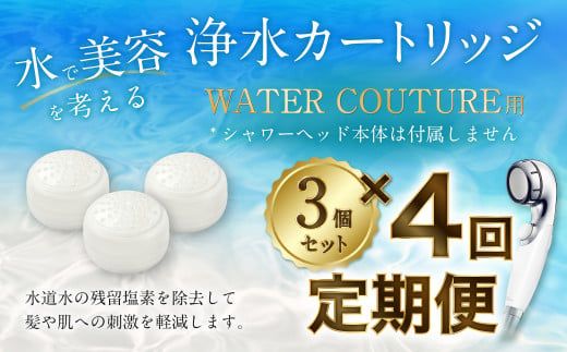 【定期便】シャワーヘッド用 浄水カートリッジ ( 3個セット × 年4回発送 定期便 ) ウォータークチュール用 塩素除去 節水 交換簡単 カートリッジ