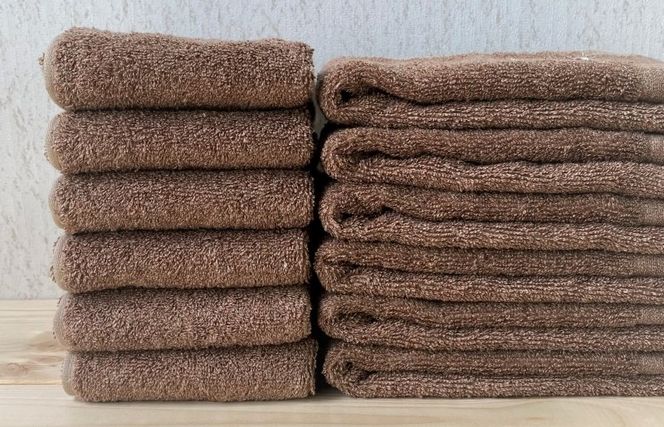 020C141 コットンＷ ハンドタオル 12枚（ブラウン）【泉州こだわりタオル】【泉州タオル 国産 吸水 普段使い 無地 シンプル 日用品 家族 ファミリー】