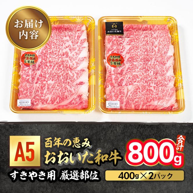 百年の恵み おおいた和牛 A5 すき焼用 厳選部位 (800g) 国産 牛肉 肉 霜降り ロース 肩ロース もも 肩 和牛 ブランド牛 すき焼き 冷凍 大分県 佐伯市  【FS03】【 (株)トキハインダストリー】