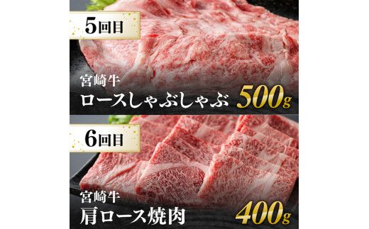【6ヶ月定期便】宮崎牛定期便A（ ステーキ ・ しゃぶしゃぶ ・ 焼肉 ） 全6回【 肉 牛肉 国産 宮崎県産 宮崎牛 黒毛和牛 和牛 すきしゃぶ 焼しゃぶ 焼肉 4等級 A4ランク 】 [E11133t6]
