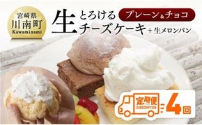 【定期便４回コース】とろける生チーズケーキ（プレーン・チョコ）+メロンパン [G2702]