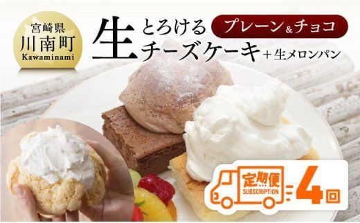 【定期便４回コース】とろける生チーズケーキ（プレーン・チョコ）+メロンパン [G2702]