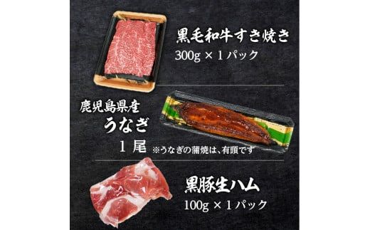 黒豚・黒毛和牛・うなぎ　鹿児島味の極み便B（すき焼き）　K086-014