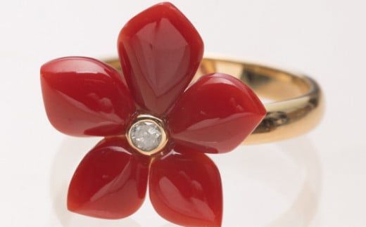 【宝石サンゴ】赤サンゴの花型リング K18 _kn073