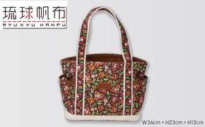 「琉球帆布」ショッピングトート / ブーゲンビリア - 帆布 布 丈夫 トートバッグ 人気 アーティスト イラストレーター Pokke104 池城由紀乃 おしゃれ レディース ファッション お出かけ かばん 鞄 手仕事 手づくり ハンドメイド 琉球帆布 伝統技術 沖縄県 八重瀬町【価格改定】