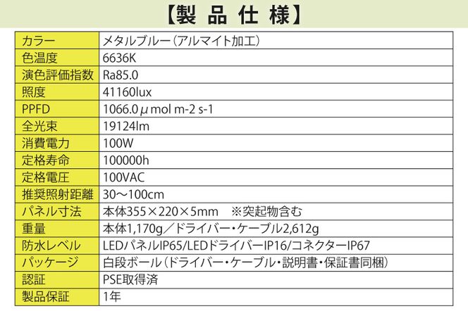 BN014-1　あらゆる植物・野菜・果樹に使用できる広角照射モデル　植物育成ライト「ヘリオスグリーンLED　PRO（HGP-301）」