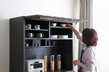 RESE 105KB C(板扉上台・引出下台) 【キッチンボード レンジ 食器棚 食器 キッチン 家具 国産 収納 台所収納 完成品】(H060647)