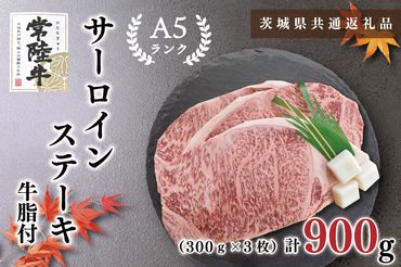 KCK-3【茨城県共通返礼品】【常陸牛A5ランク】サーロインステーキ　900ｇ（300ｇ×３枚）