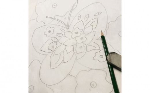 「花と蝶」手染め紅型パネル＜紅型作家＞新垣優香