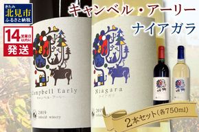 《14営業日以内に発送》キャンベル・アーリー750ml・ナイアガラ750ml 各1本 ( ワイン お酒 酒 ぶどう 赤ワイン 白ワイン セット )【138-0010】