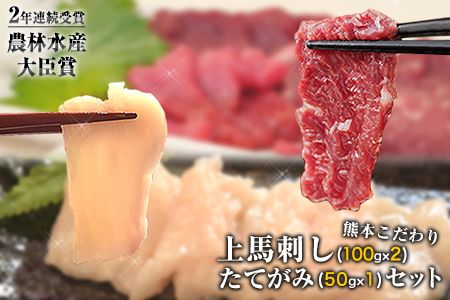 馬刺し 上赤身 ブロック 国産 熊本肥育 冷凍 生食用 たれ付き(100g×2)+たてがみセット(50g×1) [90日以内に出荷予定(土日祝除く)] 肉 絶品 牛肉よりヘルシー 馬肉 平成27年28年 農林水産大臣賞受賞 南阿蘇村---mna_fkgakatate_90d_r7_12500_250gt---