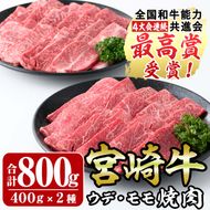 宮崎牛焼肉セット(合計800g・400g×2種)モモ ウデ 牛肉 肉 ブランド牛 黒毛和牛 BBQ 食べ比べ 冷凍 国産 宮崎県 門川町【R-74】【ミヤチク】