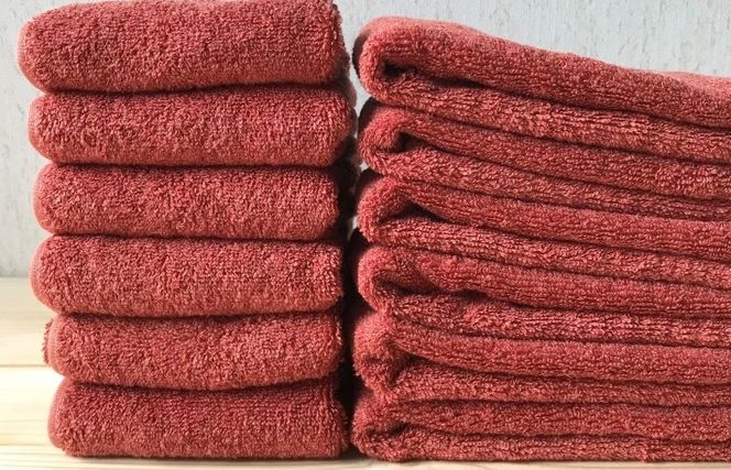 020C143 コットンＷ ハンドタオル 12枚（レッドブラウン）【泉州こだわりタオル】【泉州タオル 国産 吸水 普段使い 無地 シンプル 日用品 家族 ファミリー】