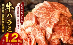mrz0269 牛肉 ハラミ 1.2kg 小分け 300g×4P【氷温熟成×特製ダレ 味付き 牛肉 訳あり 不揃い 焼肉 BBQ 野菜炒め】