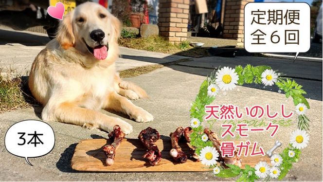 FB143_大型犬向け☆天然いのししのスモーク骨ガム3本【定期便】全6回／みやき町
