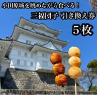 194-2644　小田原城を眺めながら食べるお団子 三福団子引換券 5本分 くるみ味噌 みたらし団子【 引換券 神奈川県 小田原市 】