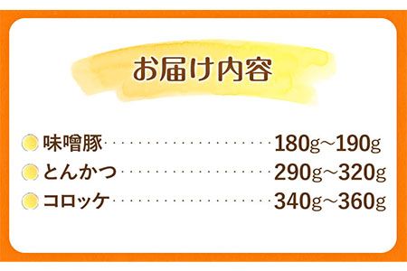 熊本県産 ブランド豚 えころとん使用 とにかく美味しいギフトセット 合計800g以上 一般社団法人すまいる ワークプレイス絆 《90日以内に出荷予定(土日祝除く)》 味噌豚 とんかつ コロッケ えころとん ギフト 豚肉---so_fkizuna1_90d_22_13500_800g---