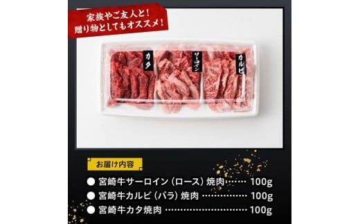 宮崎牛 焼肉 食べ比べ 3種盛 300g【 肉 牛肉 国産 宮崎県産 黒毛和牛 和牛 焼肉 バーベキュー 】[D11416]