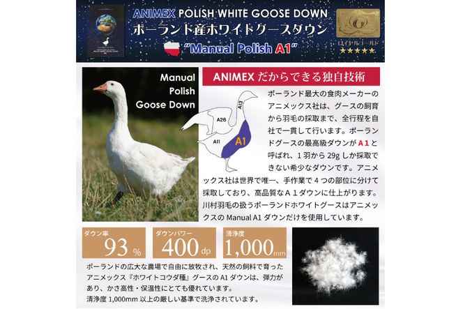 洗える 2枚合わせ 羽毛布団 【 シングル 】 (グレー)  抗菌防臭 ポーランド産 ホワイトグース 93％ [川村羽毛 山梨県 韮崎市 20743594] 布団 羽毛 肌掛け 合掛け オールシーズン 夏用 冬用 グース