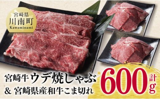 宮崎牛ウデ焼しゃぶ用と宮崎県産和牛こま切れのセット 計600g[D0617]