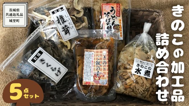 きのこ の 加工品 詰め合わせ 5点セット （茨城県共通返礼品：城里町） きのこミックス 野菜 水煮 国産 きのこ ご飯の素 国産 うどん そばの具 乾燥 しいたけ 乾燥 きくらげ バラエティ セット 乾燥きのこ  [DY004us]