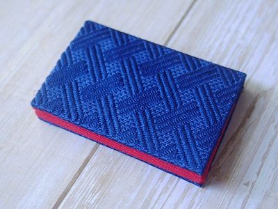 博多織 名刺入れ 格子柄・瑠璃色【数寄屋】_HA1236