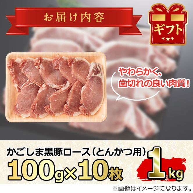 【0133318a】かごしま黒豚ロースとんかつ用(計1kg・約100g×10枚) 国産 豚肉 肉 冷凍 ロース 鹿児島 ステーキ とんかつ【デリカフーズ】