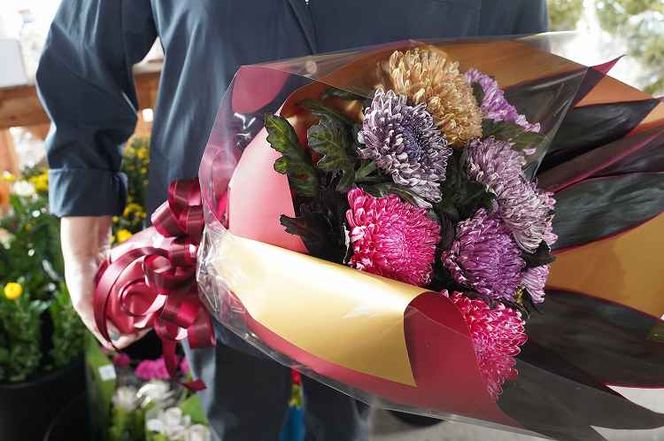 【おしゃれな染花】シックな色合いのカラーリングマムの花束 H092-056