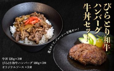 びらとり和牛ハンバーグ180ｇ3枚・牛丼120ｇ3個セット　オリジナルソース付 ふるさと納税 人気 おすすめ ランキング 和牛 肉 ハンバーグ 牛丼 北海道 平取町 送料無料 BRTB032