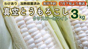 【 先行予約  2024年7月下旬以降発送 】 【 訳あり 】 加熱殺菌済み 真空とうもろこし （ クリスピーホワイト ） 3kg ホワイト 白 トウモロコシ とうもろこし 無添加 保存料不使用 真空 真空パック 数量限定[AU023ya]