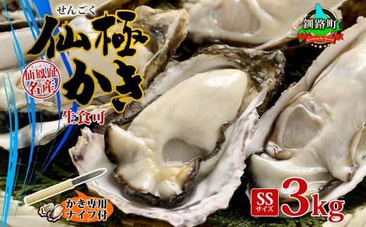 121-1277-06　殻付き牡蠣 仙極かき SSサイズ 3kg 生食用 かきナイフ付 牡蠣 かき カキ 冷蔵 北海道 釧路町