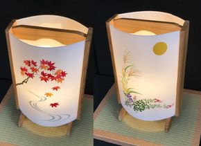 099H269 着物生地で作ったおしゃれな行灯 秋の植物【あんどん 工芸品 和風 置物 壁飾り インテリア】