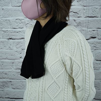 E1406国産カシミヤ糸使用国内生産カシミヤ１００％ショートマフラー（ブラック）