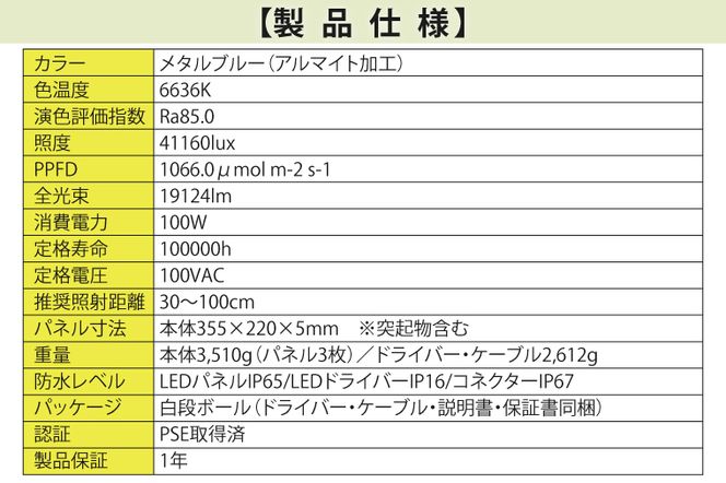 BN016-1　あらゆる植物・野菜・果樹に使用できる広角照射モデル　植物育成ライト「ヘリオスグリーンLED　PRO（HGP-303）」