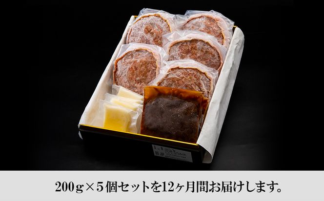 定期便12カ月 お楽しみ 白老牛 Ｗチーズ ハンバーグ セット 5個 モッツァレラ 特製ソース ベーコン 手造り BY090