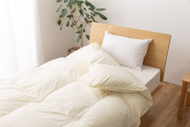 【春秋用】 中厚 羽毛 合掛け 布団 ダブル ホワイトダックダウン 85％ 1.2kg (無地 アイボリー)  [川村羽毛 山梨県 韮崎市 20743641] 羽毛布団 日本製 エクセルゴールドラベル