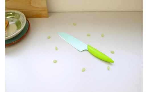 H7-83 カラフルビーンズ 三徳包丁 緑 フッ素コーティング