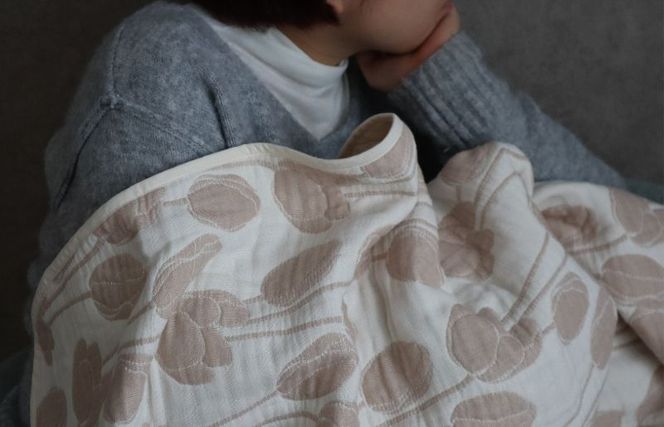 G1998 泉州南部織 6重ガーゼマルチケット（チューリップ/ベージュ）＜スピード発送＞