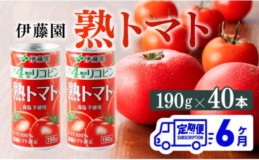 【6ヶ月定期便】伊藤園 熟トマト 190ｇ×40本【定期便 全6回 野菜飲料 野菜ジュース 野菜汁 トマトジュース ジュース 飲料 ソフトドリンク 完熟トマト】 [D07315t6]