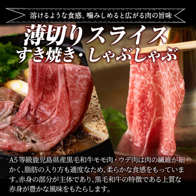 a907 ≪A5等級≫鹿児島県産黒毛和牛薄切りスライス(すき焼き・しゃぶしゃぶ・500g)【水迫畜産】国産 肉 牛肉 牛 黒毛和牛 モモ ウデ 薄切り スライス すき焼き しゃぶしゃぶ