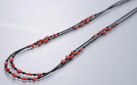 【2連】赤サンゴとスピネルのロングネックレス [kn064]