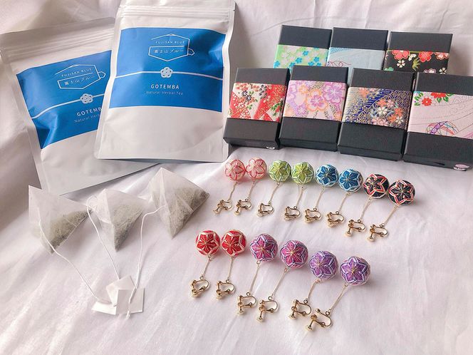 【イヤリング】御殿場支え愛セット　ーブルーティー2袋・桜彩SAYAてまりー