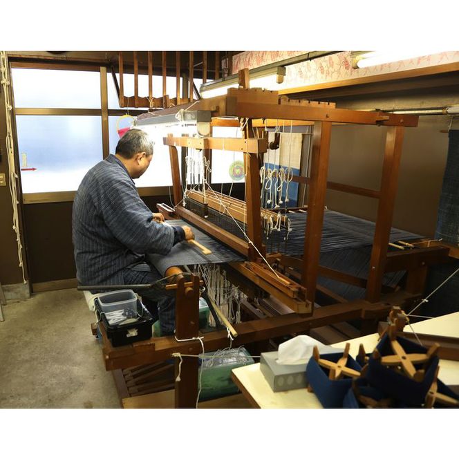 【Mサイズ×男性用：ファスナー有り】天然にこだわった自慢の逸品　【みくりや染織】正藍染手織り木綿作務衣上下一式（上衣無地・ズボン刺し子織り）