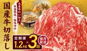 099Z214 【氷温熟成×極味付け】国産 牛肉 切り落とし 定期便 1.2kg×全3回 総量 3.6kg 丸善味わい加工【毎月配送コース】