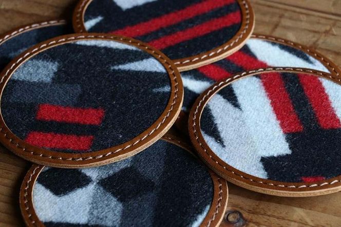 本革レザーコースターｘPENDLETON　【RioRancho Black】2個セット  Z104VC05