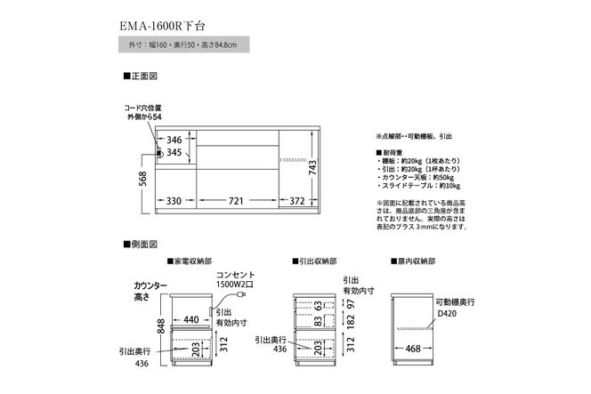 食器棚 カップボード 組立設置 EMA-1600Rカウンター [No.614]